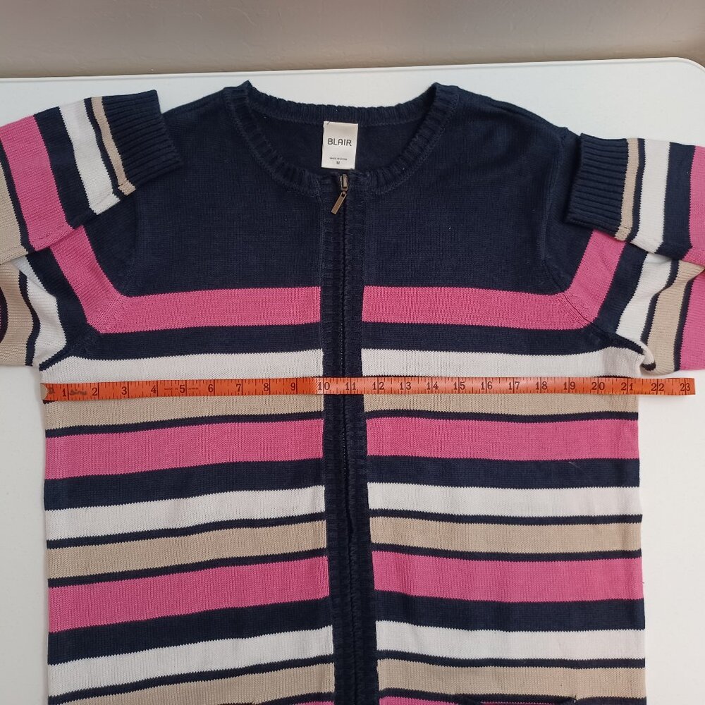Women's Blair Pink, White, Tan, Black Striped Zip Up Cardigan Size‎ Medium - Picture 5 of 7